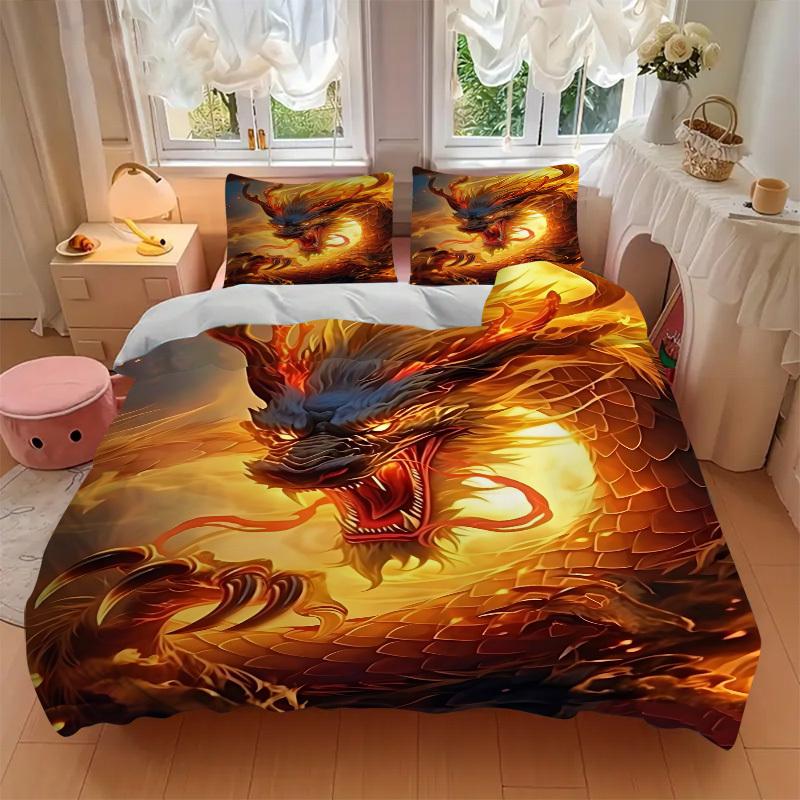 3pcs Dragon Fire Artwork Duvet Cover Set -Includes 1 Duvet Cover and 2 Pillowcases, No Quilt Core, All-Season Home Decor  Yy251111183