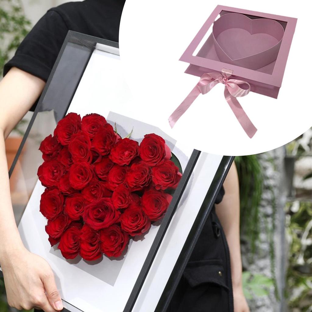 Boutique Valentine's Heart Flower Box Clear Top Creative Elegant Romantic Fillable Packaging for