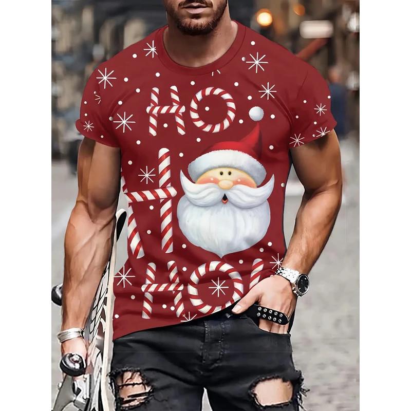 2026 Vánoční 3D tištěné tričko Kreslené grafické tričko pro muže Sobí Cukroví Grafická trička Dárky Oversized tričko