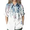 Women's Fashion 3/4 Sleeve Casual Lapel Back Tie- Floral Print T-Shirt Top