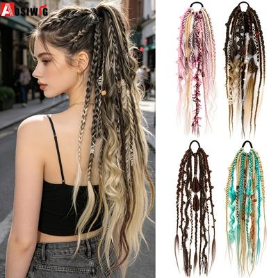 24 Inch Synthetic Handmade Braided Ponytail for Women Mixed Braid Patterns Easy Install Versatile Look Daily Party Cosplay