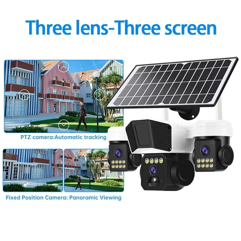 OKAM PRO 15W Outdoor Solar Camera 3-Lens HD 15MP IP66 Waterproof 12000mAh Battery 4G SIM Camera Auto Tracking with Night Vision
