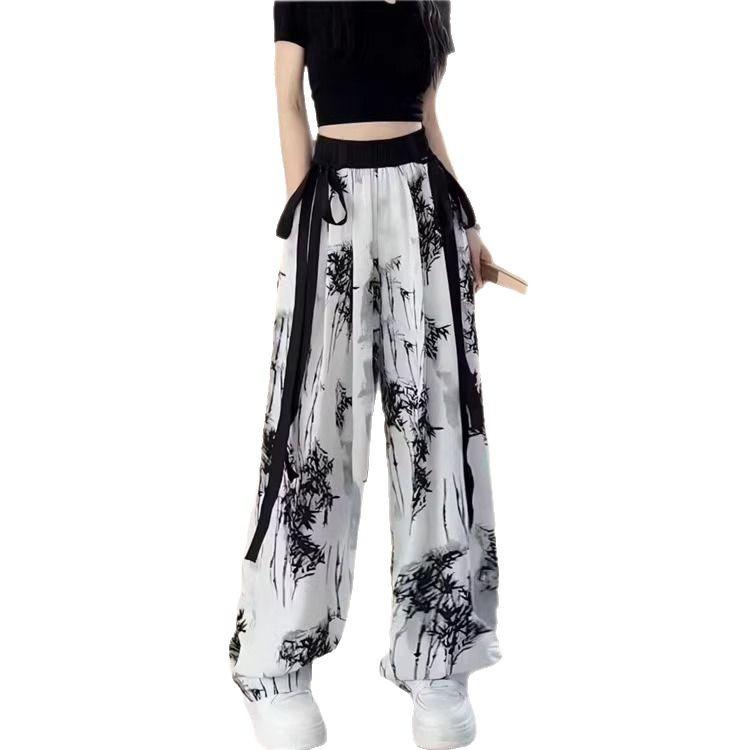 New Chinese Casual Pants Spring and Summer Thin Retro Ink Painting National Style Wide-leg Pants Loose Straight Women's Pants