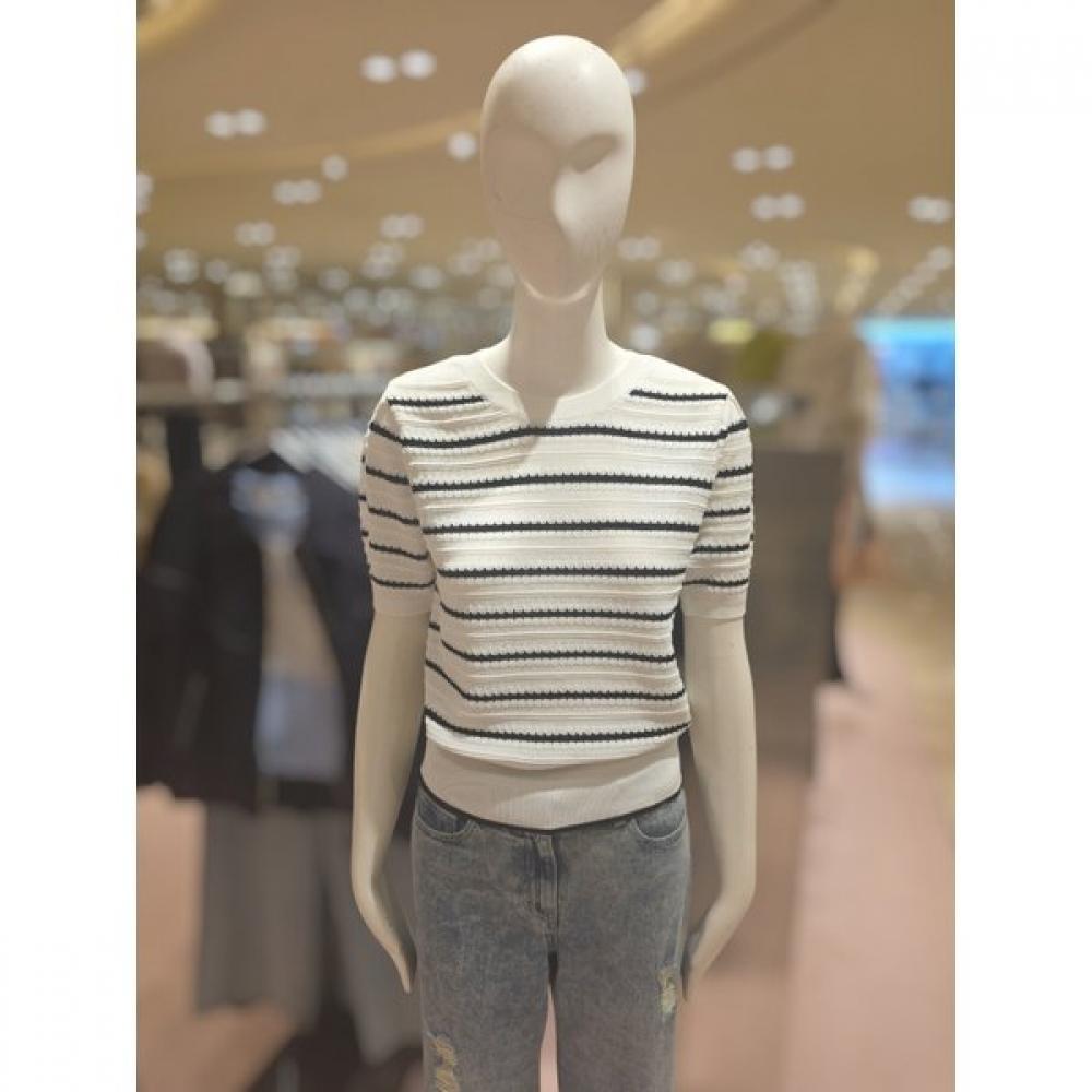 

Cc Collect Вязаный топ в полоску с коротким рукавом C262ksk135 WH/FREE