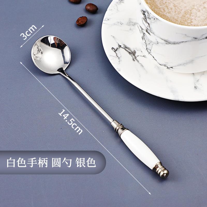 Beautiful Stainless Steel Teaspoons Coffee Ice Cream Honey Spoon with Tempered Ceramic Handle Tableware Kitchen Accessories