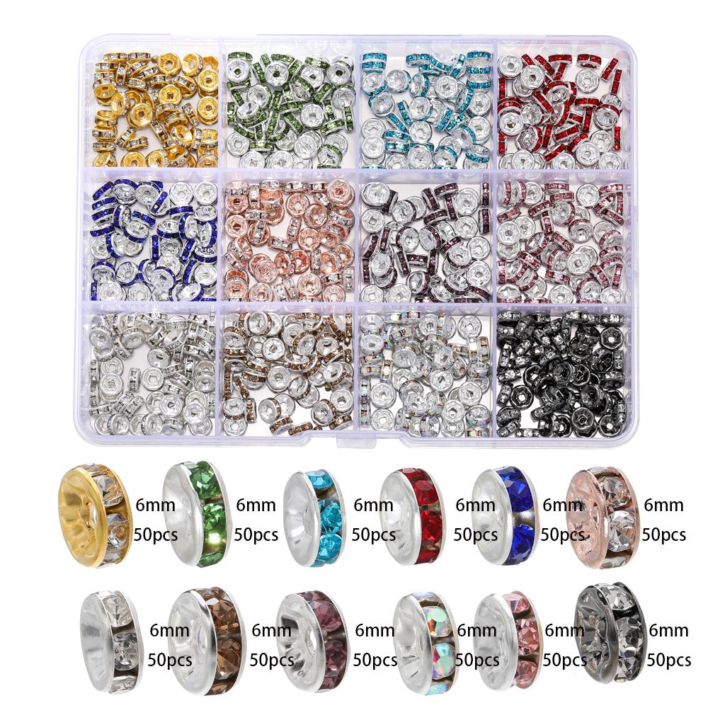 

600-1080pcs Silver Color Rhinestone Rondelles Crystal Bead 4-8mm Loose Spacer Beads Kits for DIY Jewelry Making Supplies Set