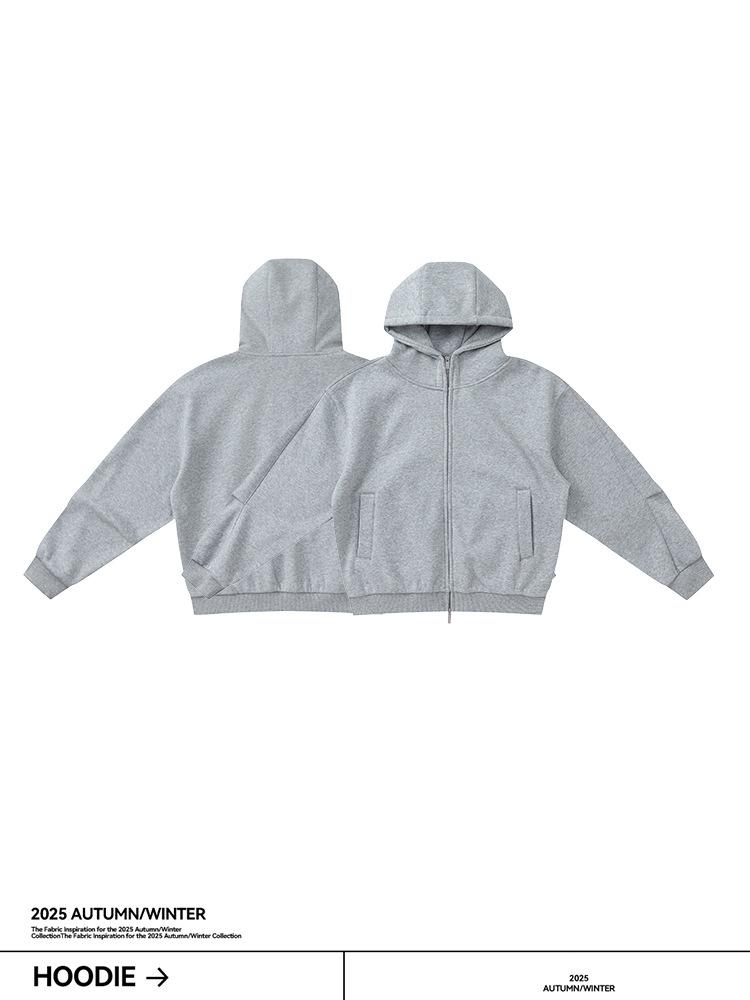 Men's Heavyweight Silk Wool Hooded Sweatshirt with High Collar and Zipper - 580g Plus Velvet Warm Jacket