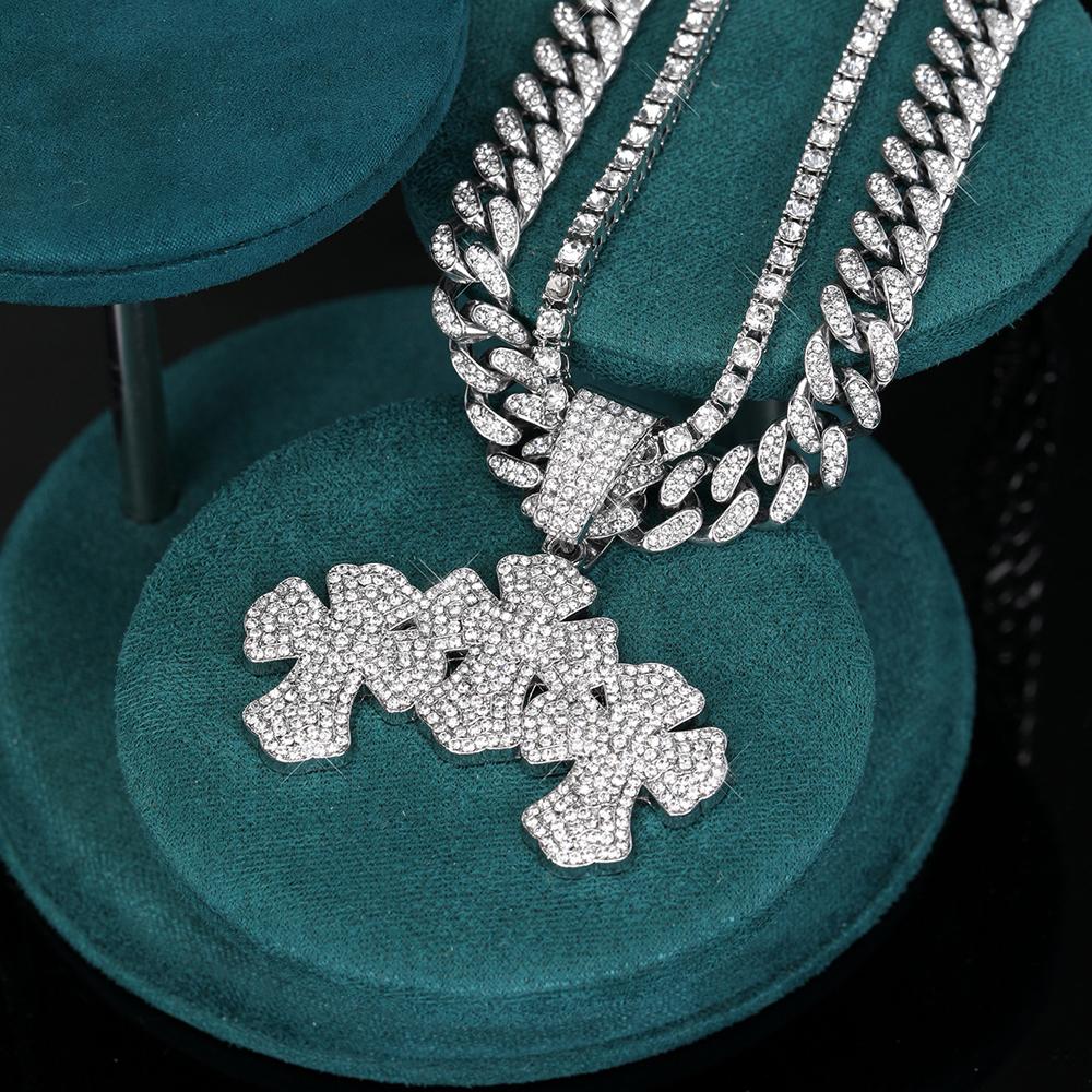 New Hip Hop Stacked Cross Pendant Tennis Chain Necklace,with Cuban Chain Crosses Necklaces Fashion Jewelry,For Men And Women