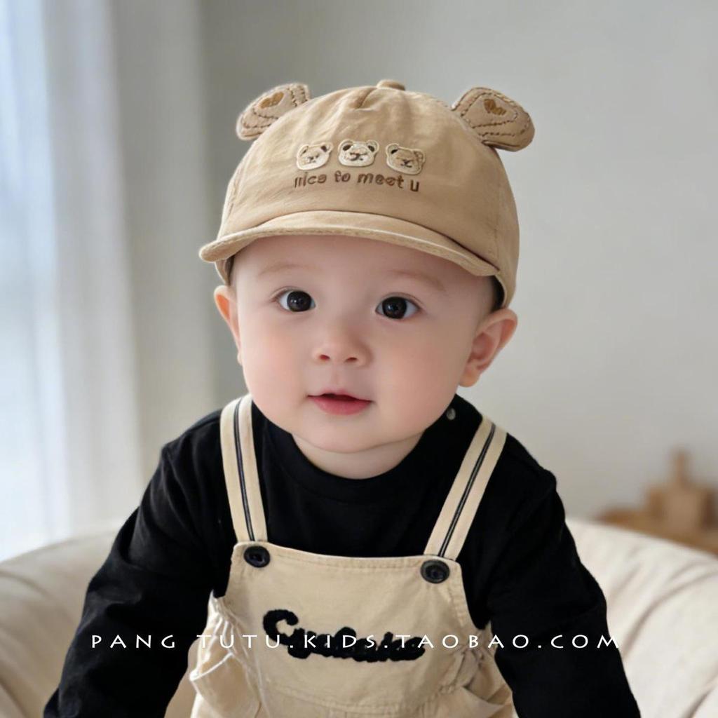 Newborn Cute Bear Embroidered Quick-Dry Duckbill Hat - Soft, Breathable Brim for Spring & Autumn