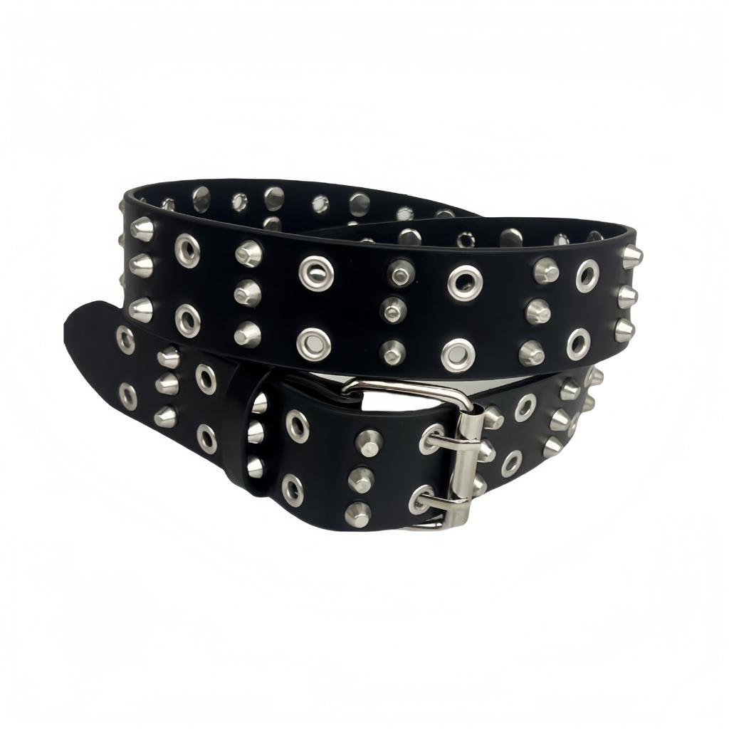 European and American Fashion Auto-eye Chicken Eye Belt Men's Rivet Retro Belt Double-pin Buckle No Punch Belt Punk