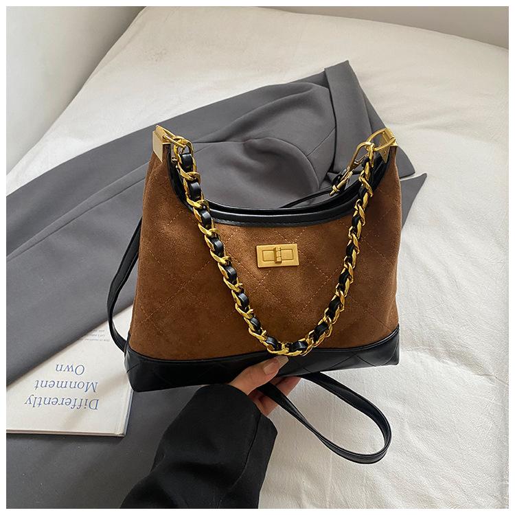 Fashion Niche Rhombus Embroidered Thread Stray Bag Women's Bag New Retro Commuter Underarm Shoulder Bag Chain Crossbody Bag