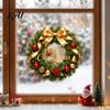 Festive Garland Decorations Christmas Wreath Window Stickers, Retro Santa Claus PVC Decals, Waterproof Decorative Indoor Outdoor Holiday Sign