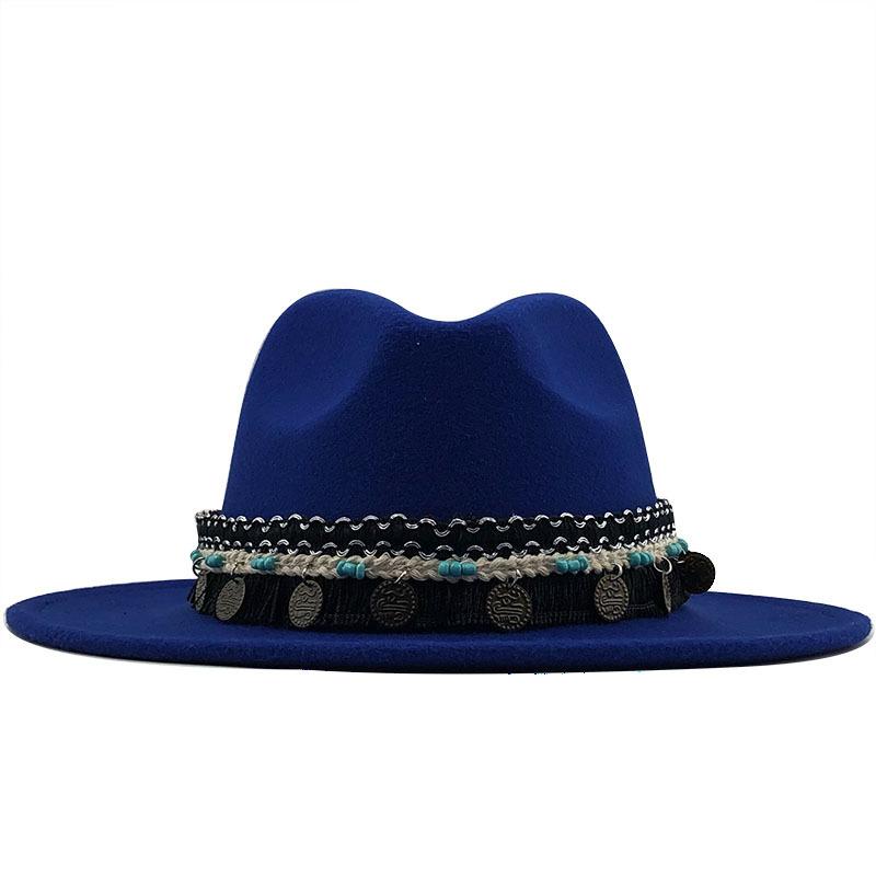 eBay Hot Sale Woolen Jazz Top Hat Ladies Minority Style Retro Flat-brimmed Big Eaves Hat