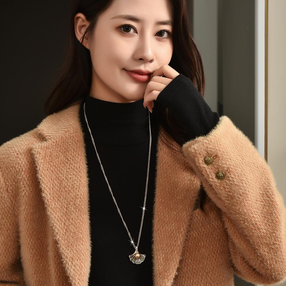 Chic Droplet Design Scallop Pearl Necklace In Fashionable Coffee Gold For Trendy Women