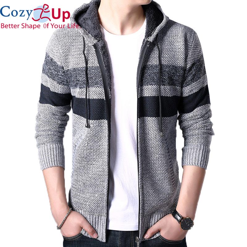 Cozy Up Men's Knitwear with Plush Thickened Zipper Hooded Jacket Loose Casual Cardigan