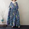 Vestido de verano largo holgado informal de manga corta y talla grande de algodón con estampado floral vintage para mujer