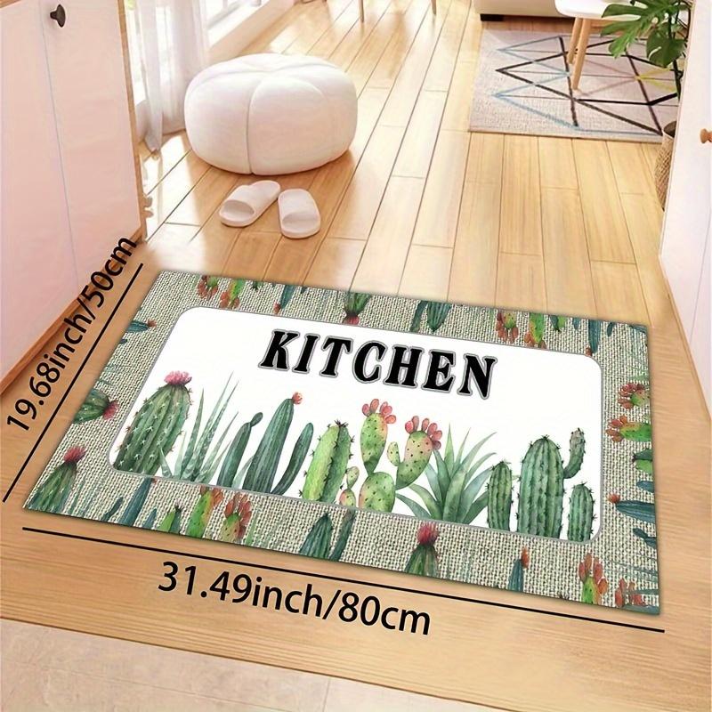 1Pcs Luxury Cactus Print Kitchen Mat Soft Thickened Kitchen Floor Mat Waterproof Non-slip Oil-proof Floor Mat Runner Rug