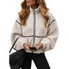 Cappotto Caldo e Morbido da Donna Autunno Inverno Color Block in Lana d'Agnello con Zip, Capospalla Transfrontaliero Stile Europeo Americano