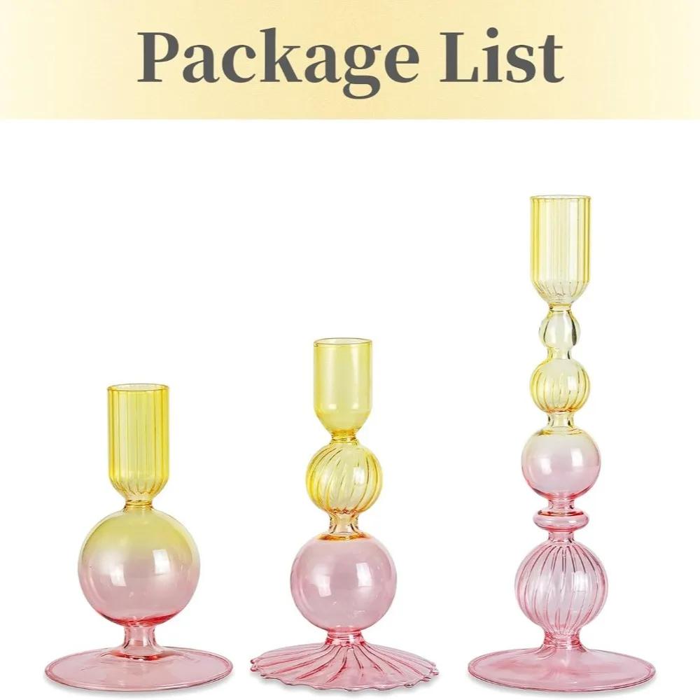 3Pcs Glass Candle Stick Holder Crystal Flower Vase Home Decoration for Table Centerpiece Wedding Party Christmas Decorations