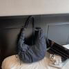 Korean Lazy Cow Horn Bag Large Capacity Canvas Bag Pleated Plaid Commuting Shoulder Crossbody Bag for Women