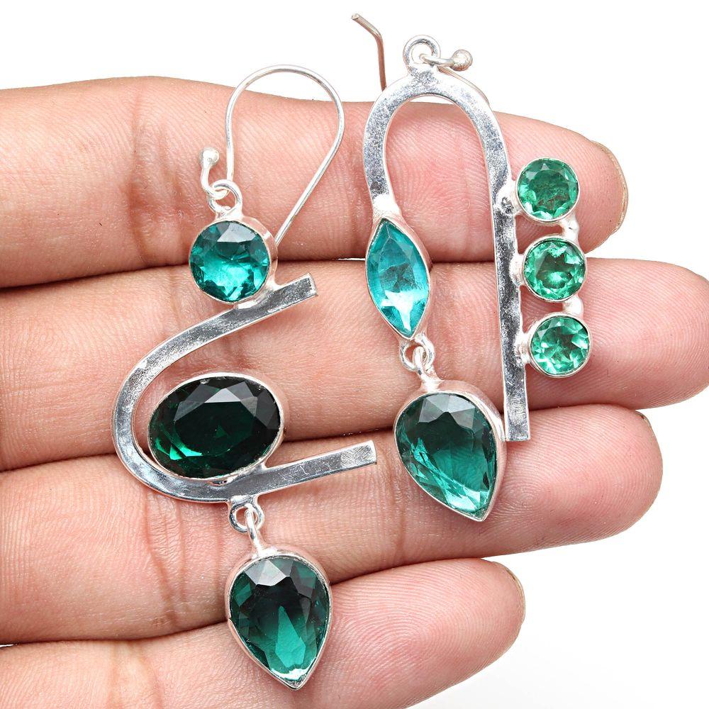 Chrome Diopside Gemstone Handmade Gift For Her Silver Jewelry Earrings 1.5''