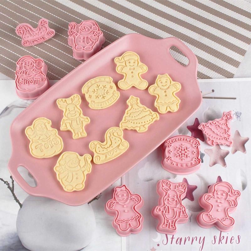8 Pack 3D Frosting Cookie Cutter Plastic Push-type Household Cookie Baking Molds