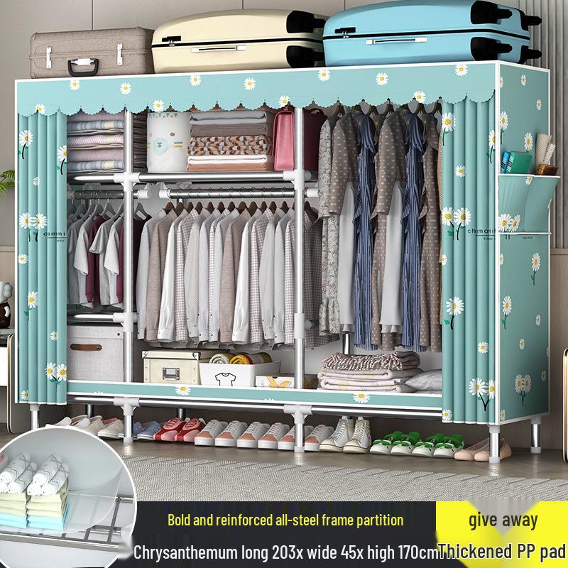 Sturdy All-Steel Cloth Wardrobe: Durable Bedroom Storage Cabinet for Easy Assembly