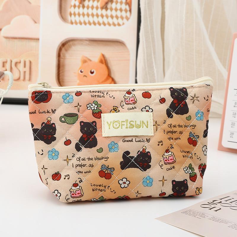 New Large-Capacity Cute Cartoon Makeup and Coin Storage Bag - High-End Quilted Portable Wash Bag for Women
