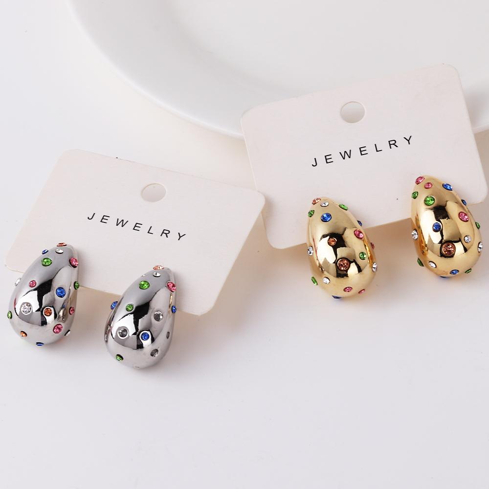 Chubby Water Zircon Colorful Goldplated Drop Stud Earrings For Women Girls Silver Classic Trend Wedding Party Jewelry