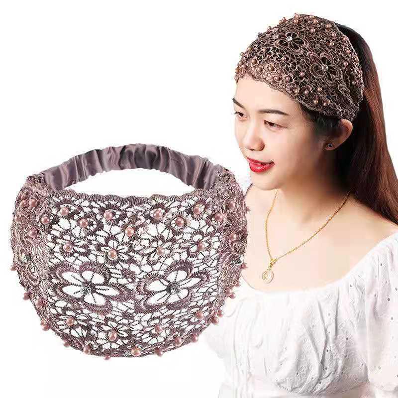 Pearl Lace Embroidered Hairband Hollow Thin Wide Brim Lace Hair Headband