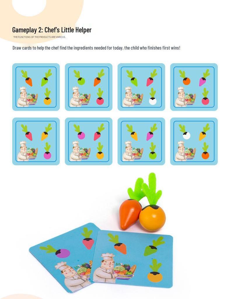 Wooden Radish Pull Toy: Montessori Vegetable Memory Game for Early Education.