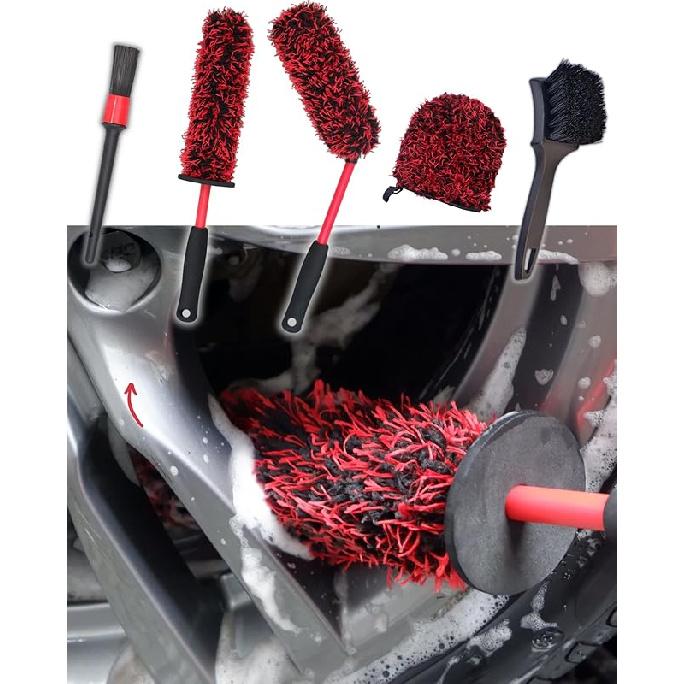 Professional 4 Pack Long Handle Wheel Brush Kit For Cleaning Wheel And Tire- 2X Soft Wheel Cleaning Brush, Detailing Brush And Stiff Tire Brush,