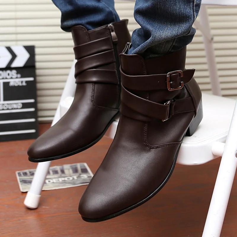 Fashion Spring Simple Style Man White Elegant Shoes Big Size 47 High-top Dress Shoes Men Point Toe Leather High Heel Shoes for Men Boots