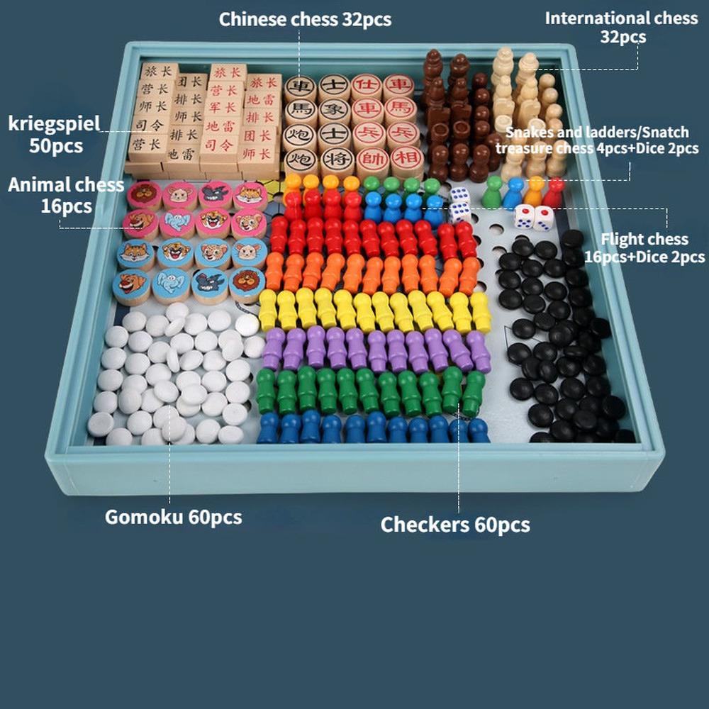 Wooden Multi-Function Flight Chess Checkers For Kids Chinese And International Chess Animal Chess Gobang Educational Toys Board