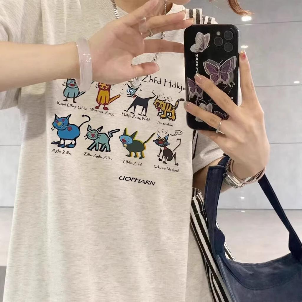 American cotton short-sleeved t-shirt women's summer new loose large size fat mm design sense niche half-sleeved thin top