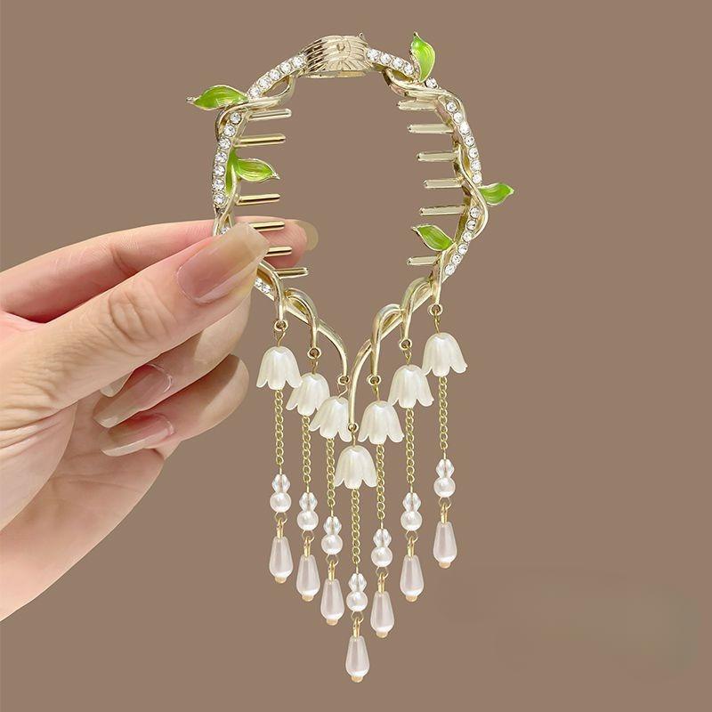 Exquisite Zircon Flower Tassel Hair Clip Fashion Shining Women Elegant High Horse Tail Hair Clip Plate Hair Artifact