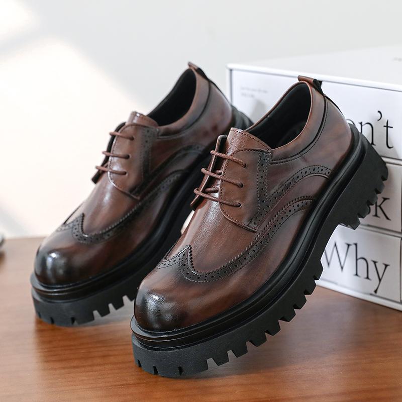 Fashion Men Business Brock Thick-soled Leather Shoes Men Casual Lace-up Business Durable Training Leather Shoes Social Shoes Size 38-46