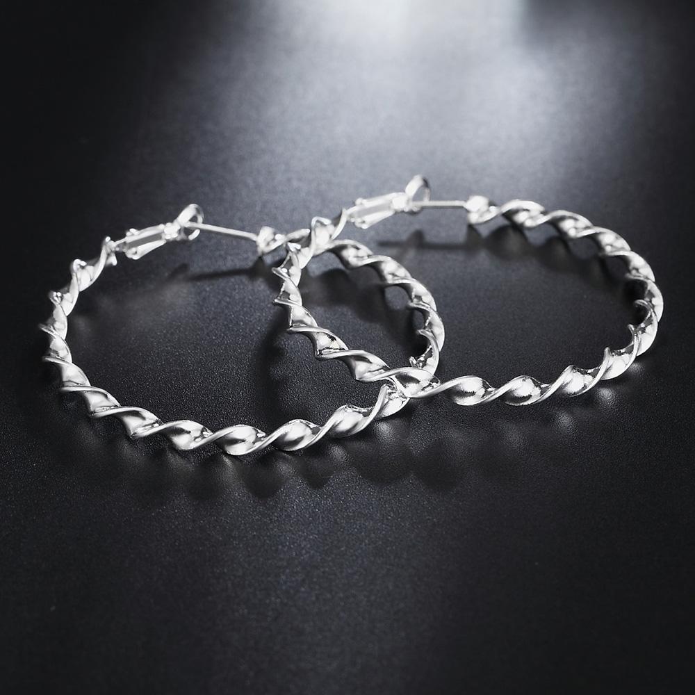 925 Silver Twisted Rope 45MM Hoop Earrings For Women Vintage Wedding Elegant Luxury Quality Jewelry Accessories