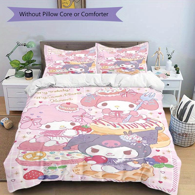 3pcs Donut Sanrio Printed Bedding Set, Soft and Comfortable Quilt Cover for Bedroom, Guest Room (1 Duvet Cover + 2 Pillowcases, Pillow Core