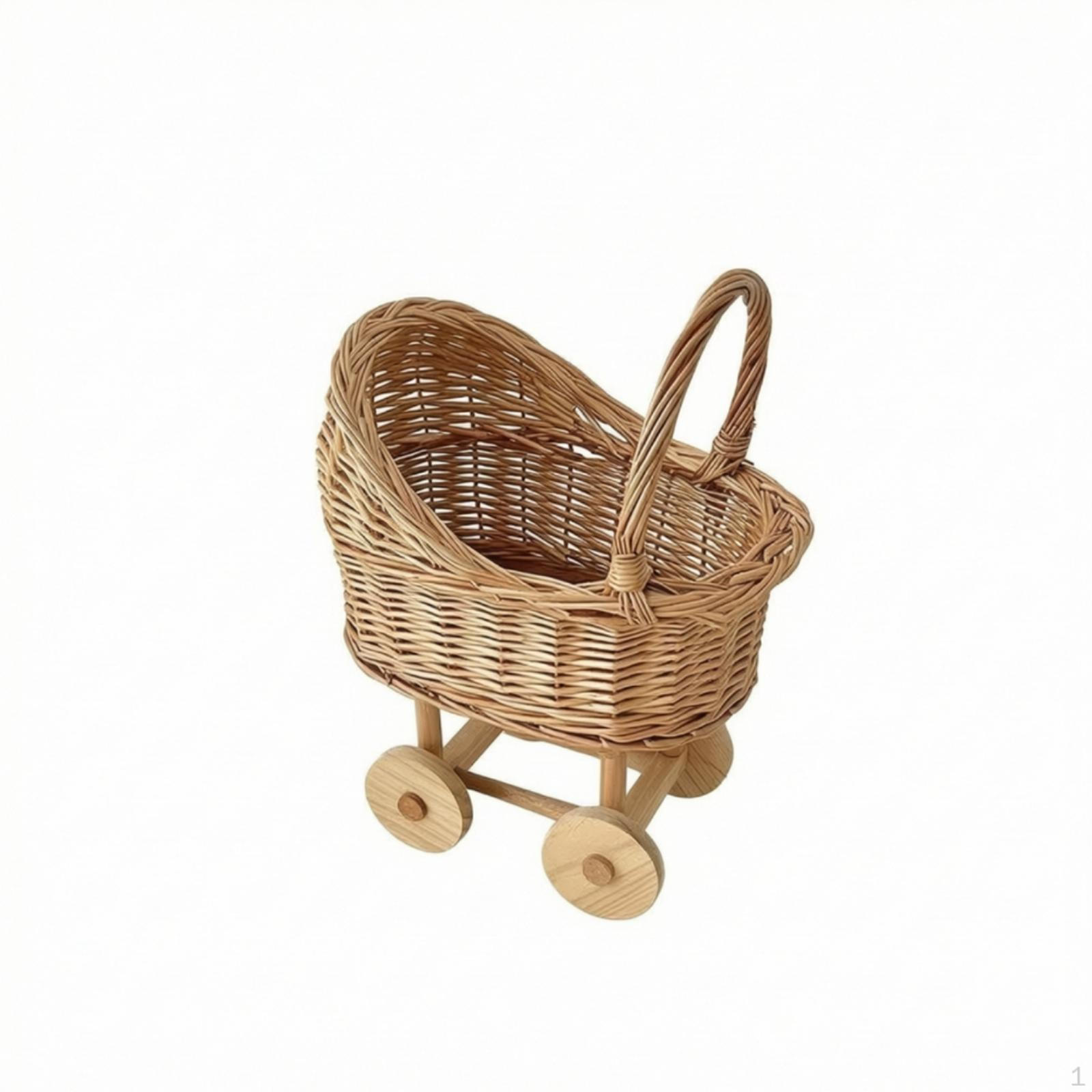 Poussette en osier VintageLook Poussette de jeu Jouet tressé pour jeunes enfants, Photographes, S Pushcart Flower brown
