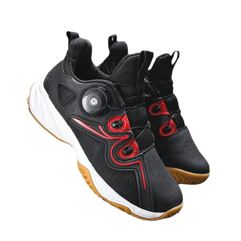 Children's badminton shoes professional rotating buckle breathable non-slip wear-resistant training shoes boys and girls lace-up sports shoes
