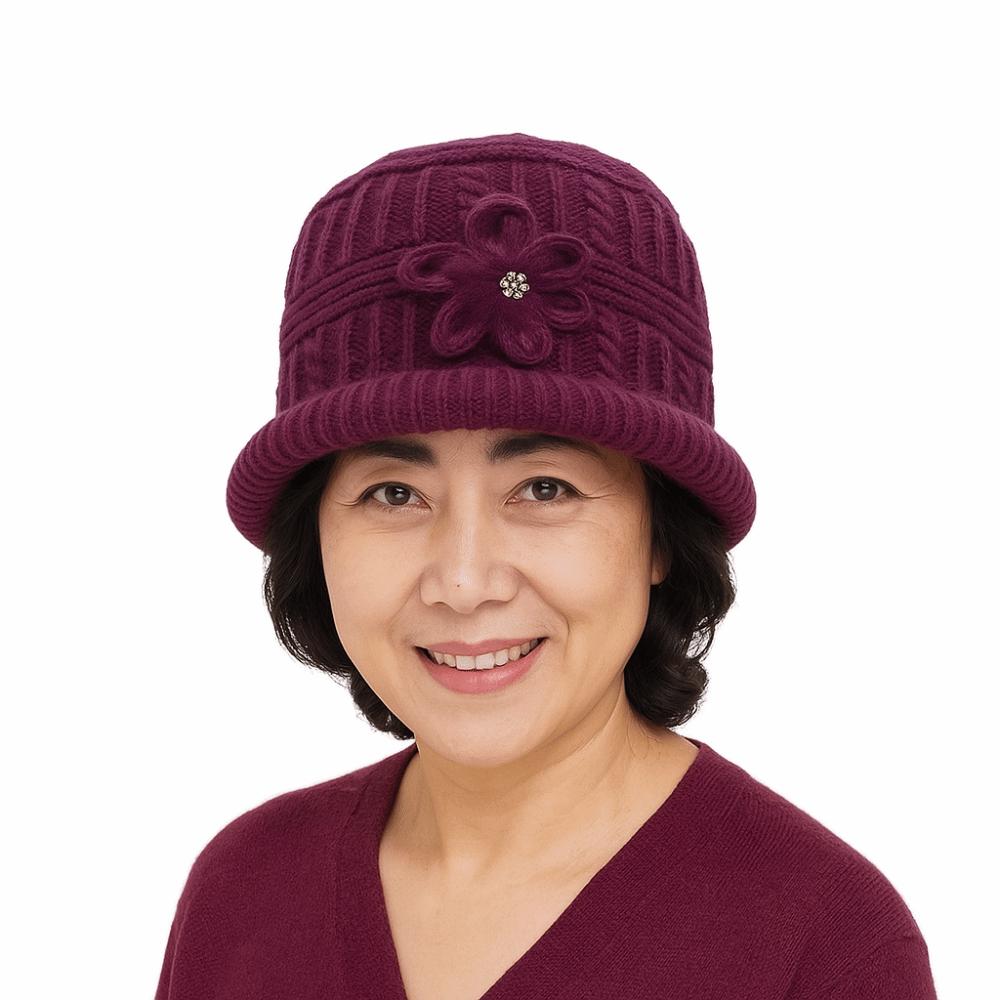 Plush Floral Knitted Bucket Hat Flower Warm Fisherman Hat Retro Woolen Hat Autumn and Winter