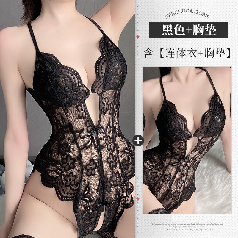 Sexy Lingerie Pure Lace Seduction Open Onesie Women's Hot Perspective Pajamas Free of Uniform