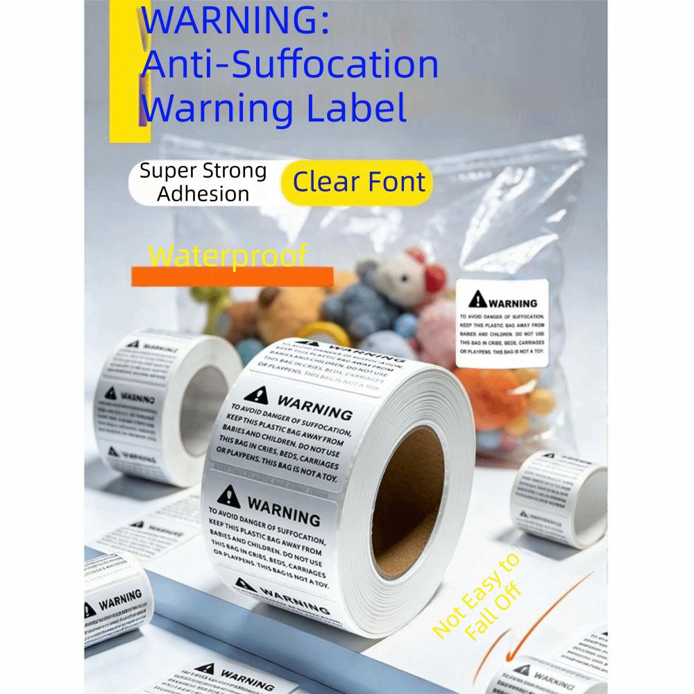 800Pcs Self-Adhesive Choking Warning Stickers Safety Warning Decals Plastic Packaging Bags