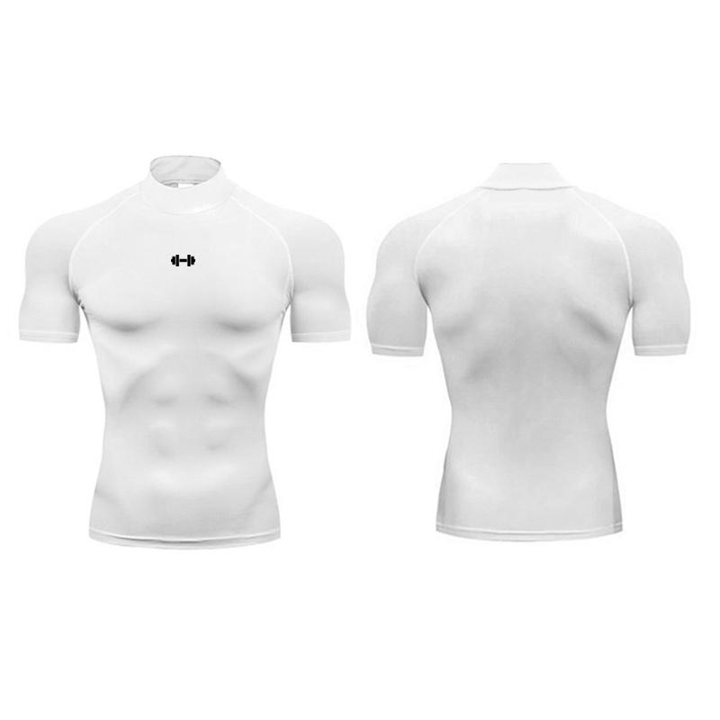 Muscleguys Compression T Shirts Men Summer Running T-shirts Turtleneck Elastic Quick Dry Sport Tees Athletic Gym Workout Short Sleeve Shirt
