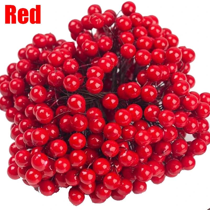 Wholesale Artificial Berry Flowers Mini Red Fake Cherry Stamen for Xmas Tree Ornaments Christmas New Year Party Home Decoration
