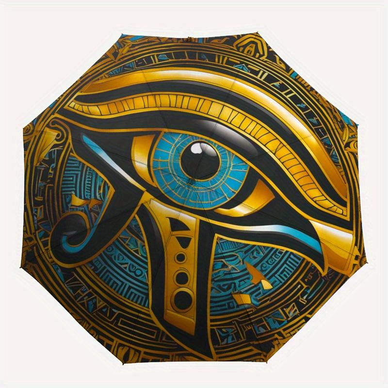 Goldenes Auge des Horus - Altägyptisches Symbol Regenschirm, Tragbarer 3-Fach-Regenschirm für Damen & Herren, Weihnachtsgeschenk ES216