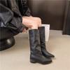 Fashion 2025 New High Quality Autumn Winter Woven Retro Mid-calf Boots Fashion Pointed Head Loose Straight Sleeve Ankle Boots for Women