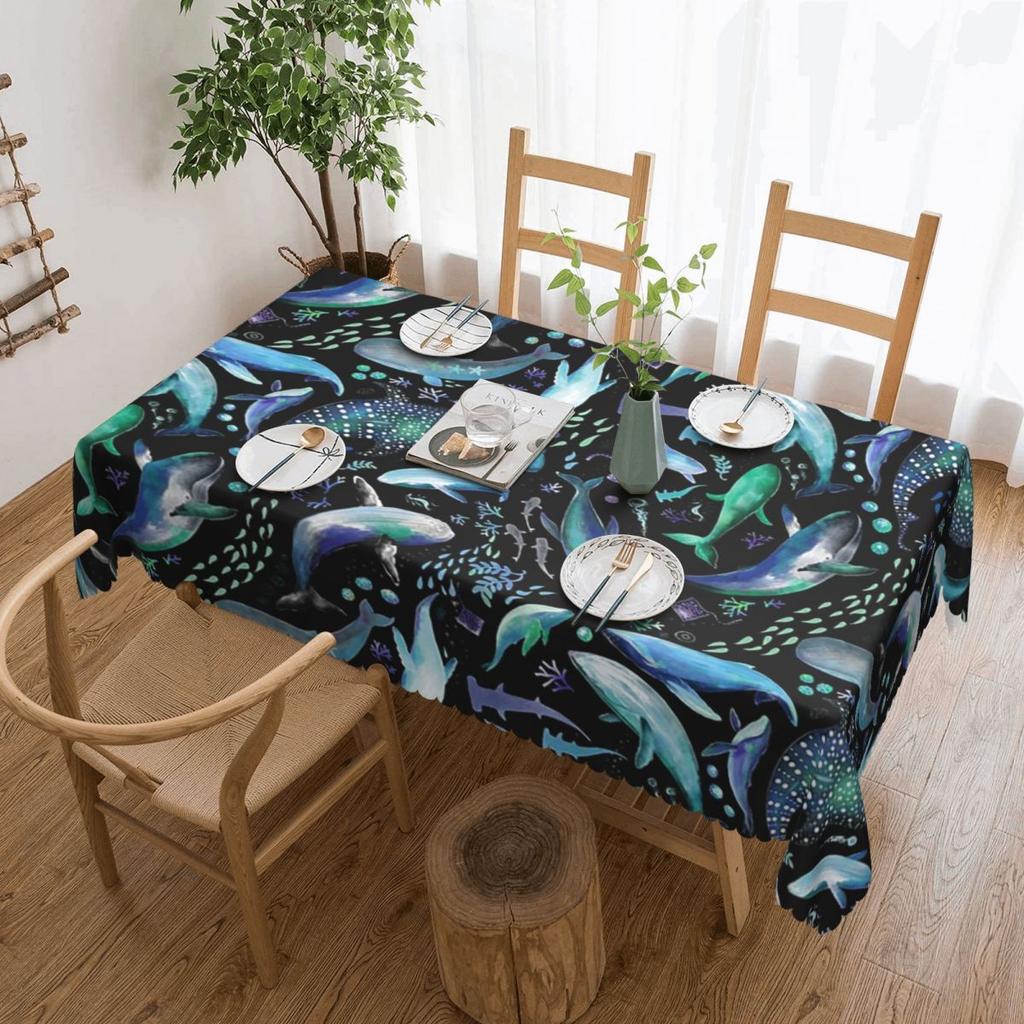 Ocean Diving With Whales At Night - Remix Custom Rectangular Tablecloth Waterproof Table Cover for Dining Events Table Cloth
