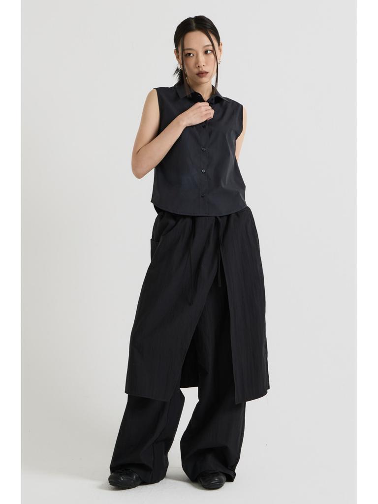 Beidipi Cotton Elastic Skirt Pants, Black